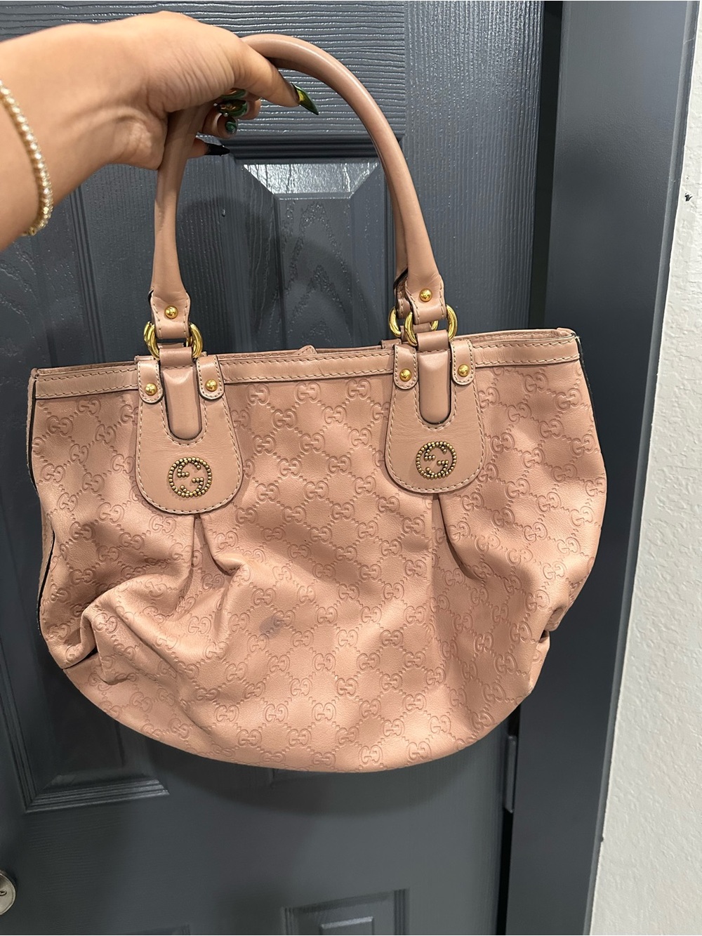 Gucci Pink Embossed Monogram Tote with Gold Hardware